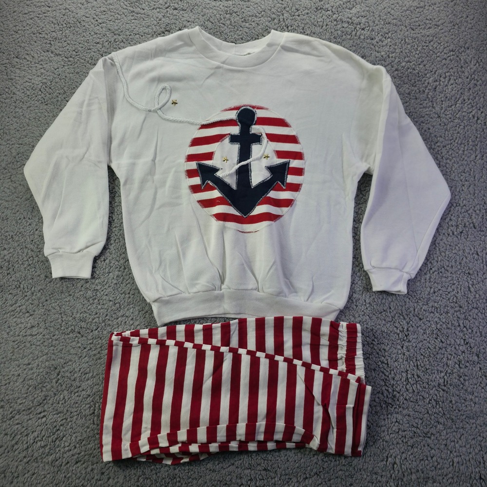 Enchante Kids Nautical Anchor Sweatshirt and Striped Pants Set White Red S